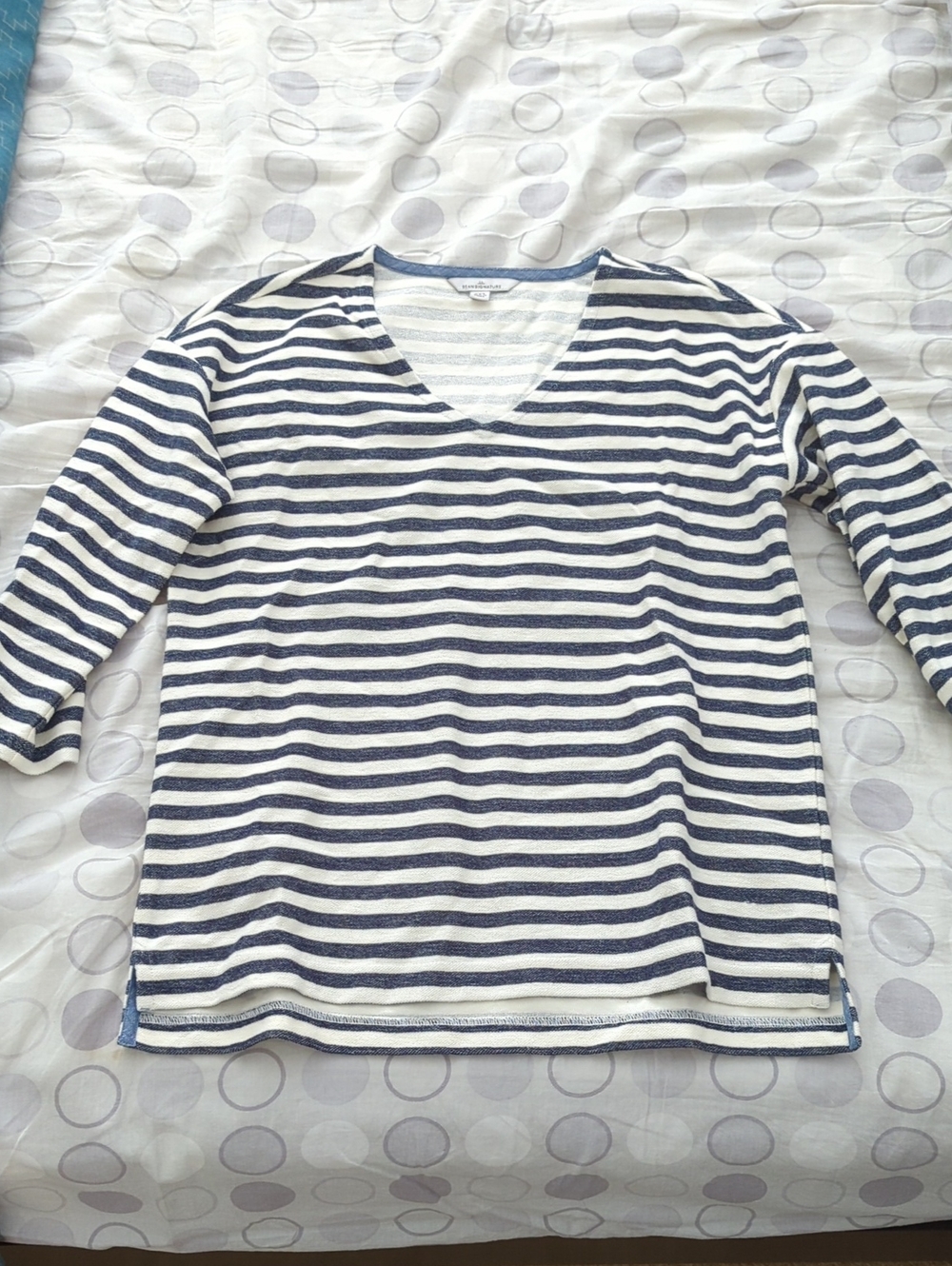 L.L. Bean Striped V-Neck Cotton Top Navy & White 100% Cotton
